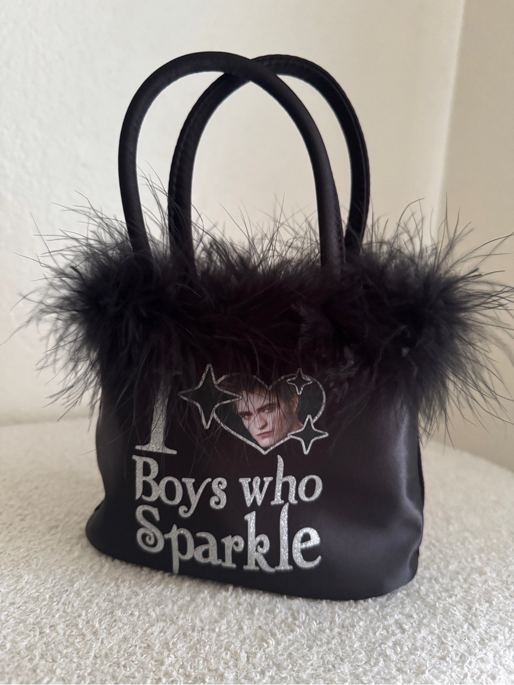 Dolls Kill Black Feather Trim Twilight Edward mini handbag
